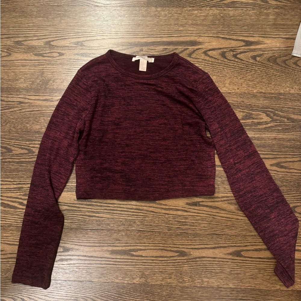 Forever 21 Burgundy Long Sleeve Crop Top